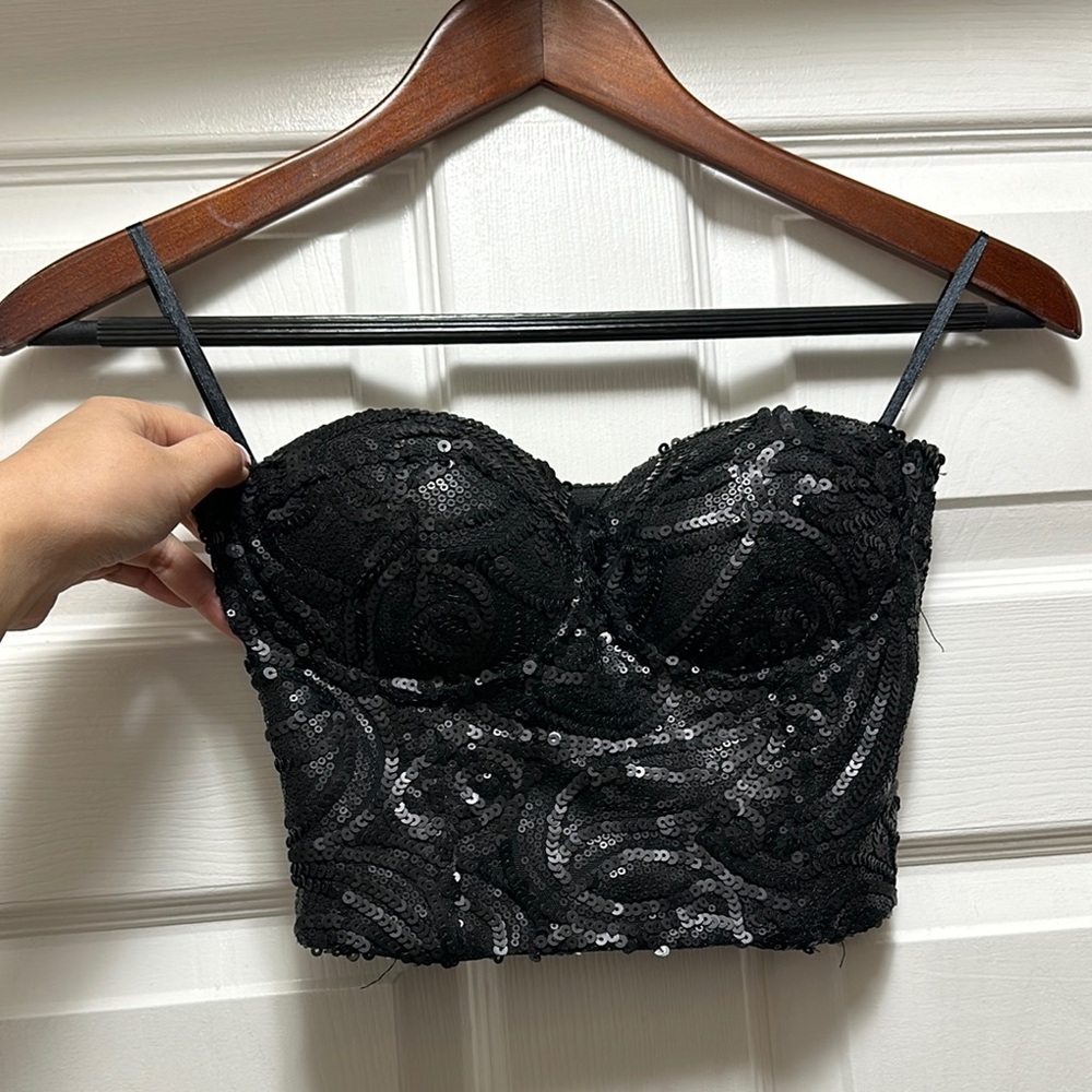 Black Sequin Bustier Top
